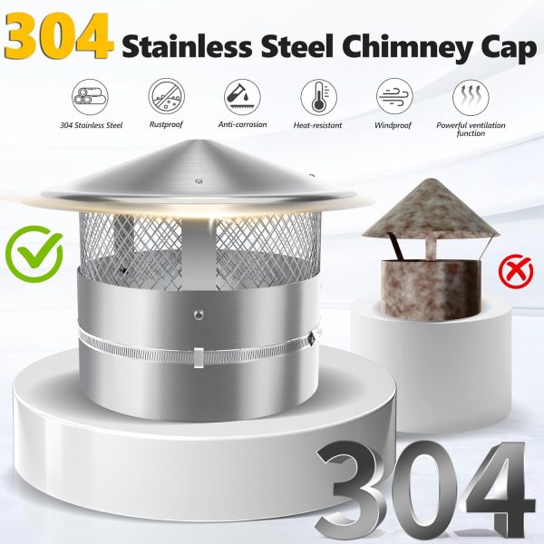 QUEYAAM Chimney Cap 304 Stainless Steel Rain Protection-2
