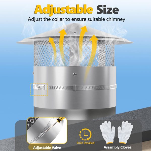 QUEYAAM Chimney Cap 304 Stainless Steel Adjustable Rain-5