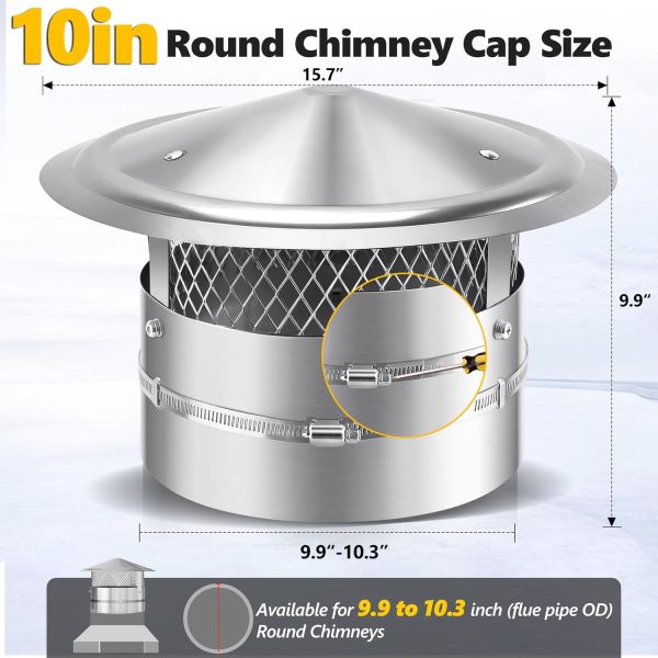 QUEYAAM Chimney Cap 304 Stainless Steel Rain Protection-1