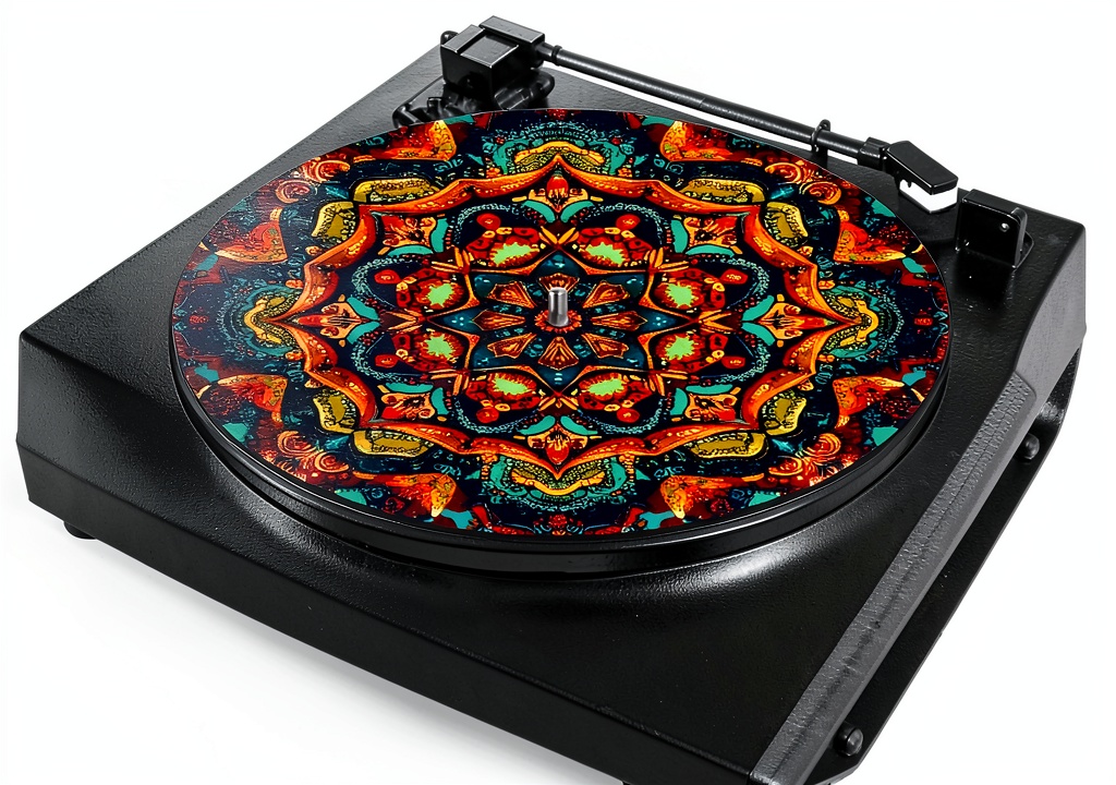 Vinyl record slipmat in use