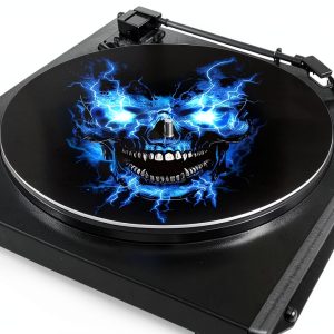 Turntable Slip Mat Fire Blue Flame Skull Musical Instruments-0